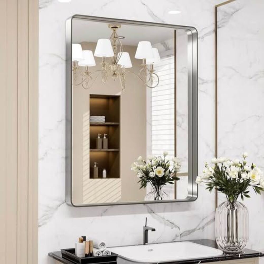LOAAO 28X36 Inch Brushed Nickel Bathroom Mirror